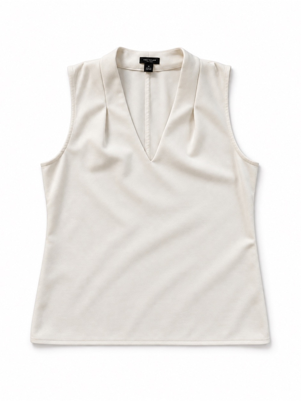 Ann Taylor Factory Sleeveless Blouse Small Ivory Pleated V-Neck Work Top